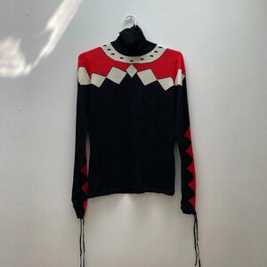 Vintage - Geometric Long Sleeve Turtleneck Sweater